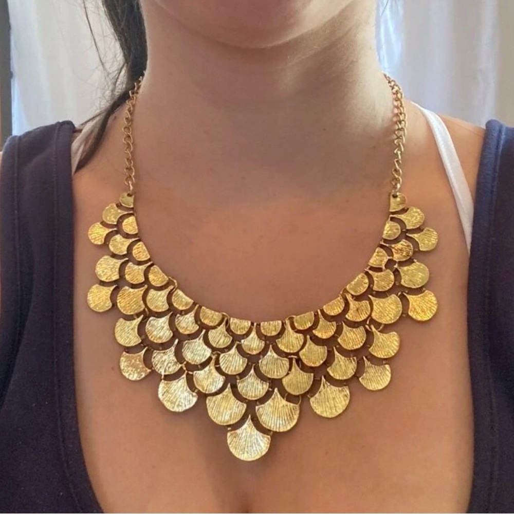 New Golden Gingko Leaf Collar Statement Necklace / Bib Metal Panel Necklace - Picture 14 of 16